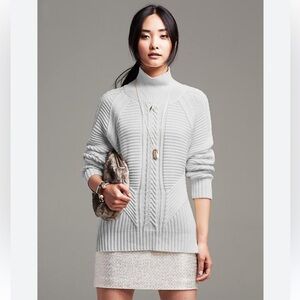💕💜 Banana Republic Mixed Grey Cable-Knit Pullover Sweater Oversized L EUC